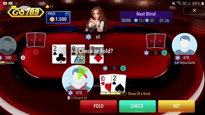 Bàn chơi Tiến lên đếm lá GO789 với bộ bài Tây 52 lá và các vị trí người chơi